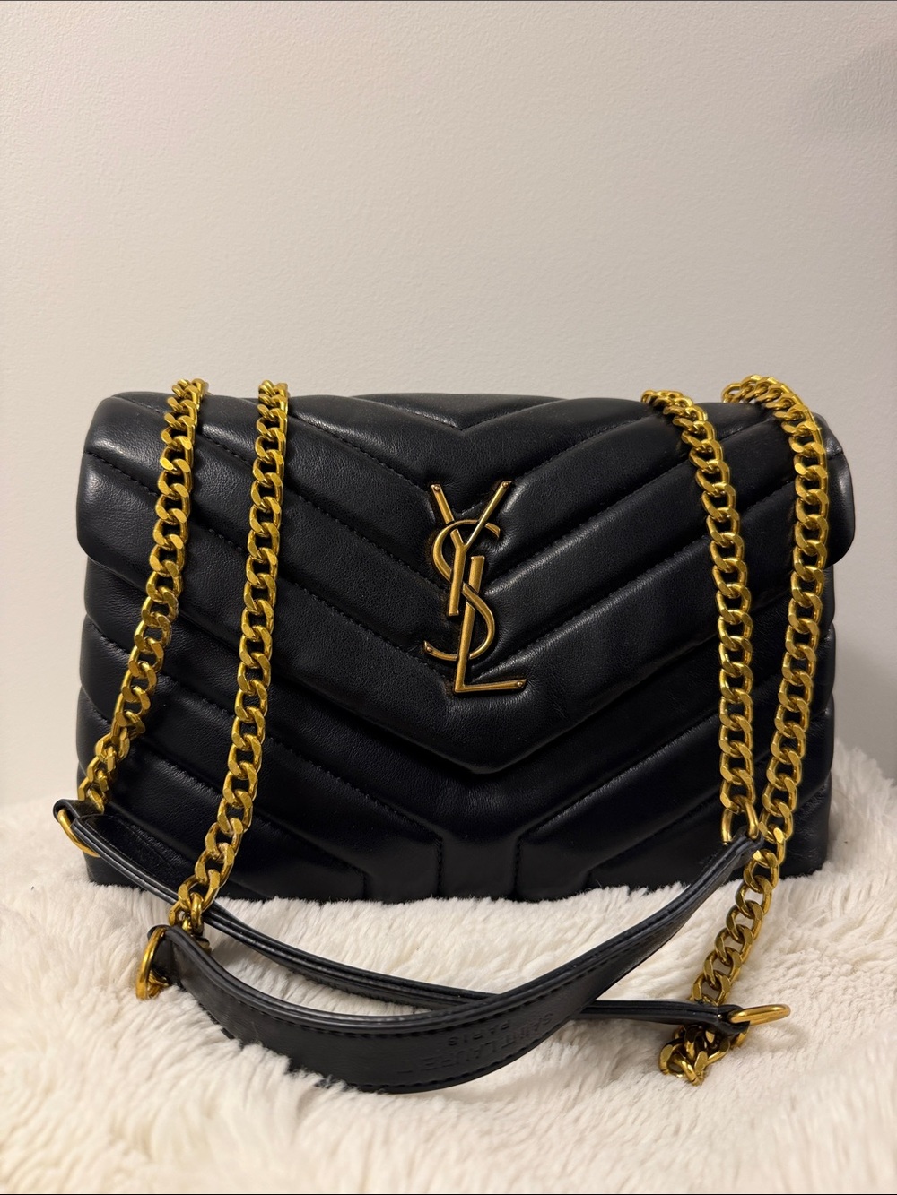 Saint Laurent Black Quilted Shoulder Bag with Gold Hardware